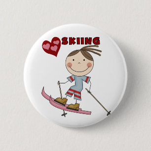 Stick Figure Girl Skier Tshirts and Gifts 6 Cm Round Badge