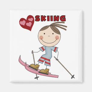 Stick Figure Girl Skier Tshirts and Gifts Magnet