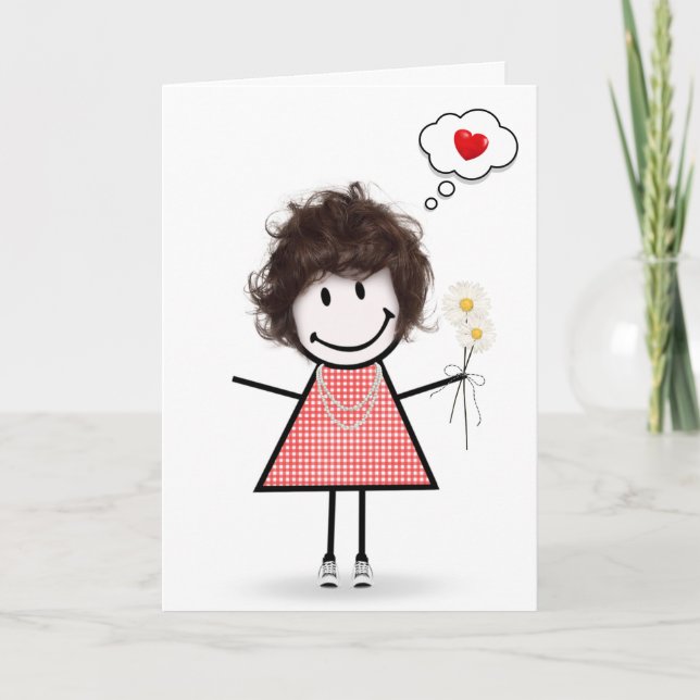 Stick Figure Girl Thinking of You Card (Front)