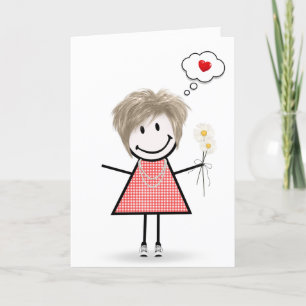 Stick Figure Girl Thinking of You Card