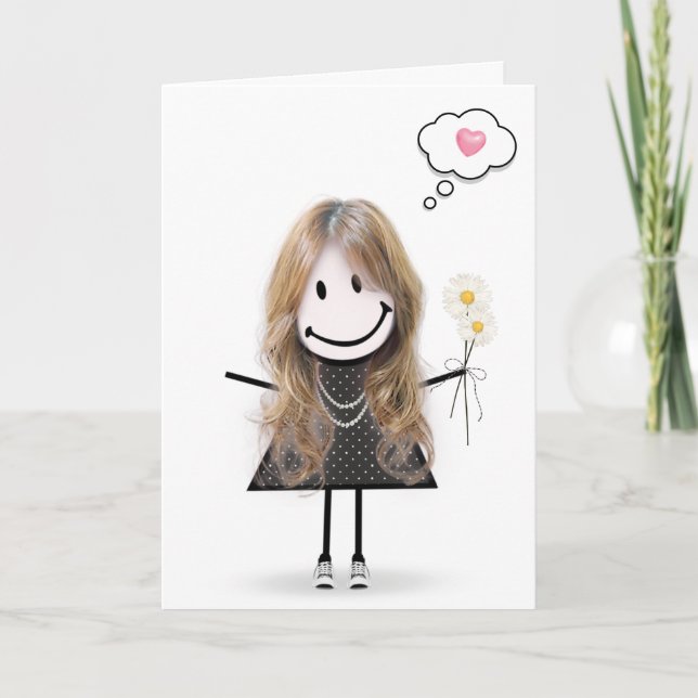 Stick Figure Girl Thinking of You  Card (Front)