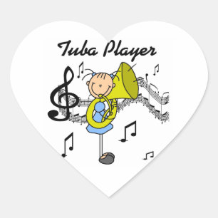 Stick Figure Girl Tuba Player T-shirts and GIfts Heart Sticker