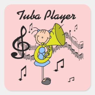 Stick Figure Girl Tuba Player T-shirts and GIfts Square Sticker