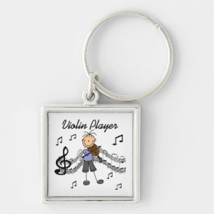 Stick Figure Girl Violin Player T-shirts and Gifts Key Ring