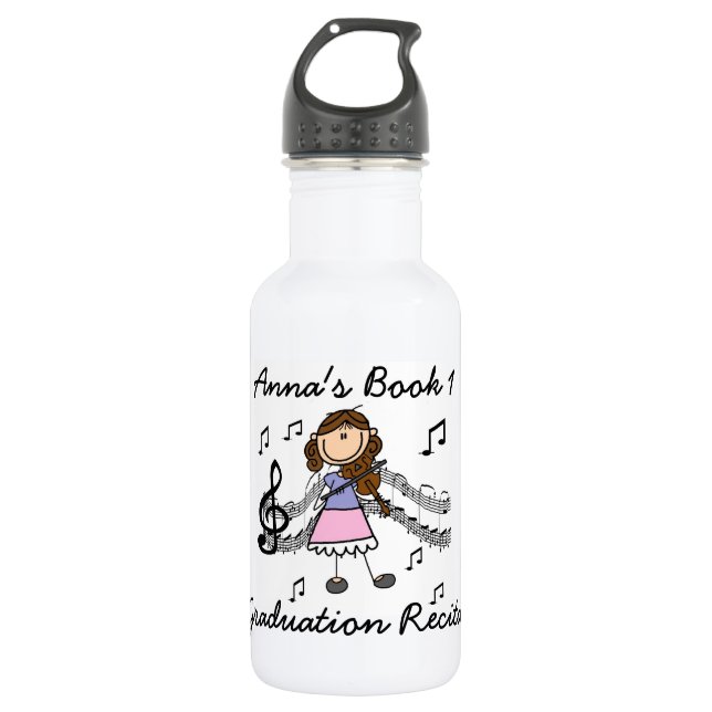 Stick Figure Girl Violin Player Water Bottle (Front)