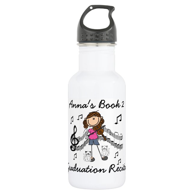 Stick Figure Girl Violin Player Water Bottle (Front)