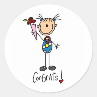 Stick Figure Girl Winning Medal Stickers