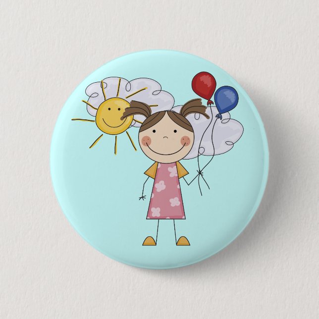 Stick Figure Girl with Balloons T-shirts and Gifts 6 Cm Round Badge (Front)