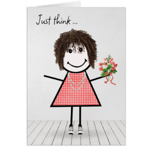 Stick Figure Girl with Birthday Bouquet