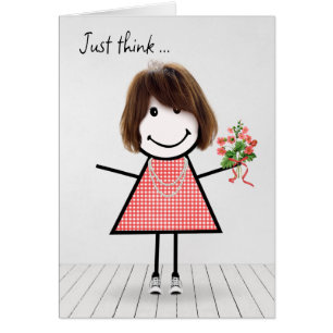 Stick Figure Girl with Birthday Bouquet