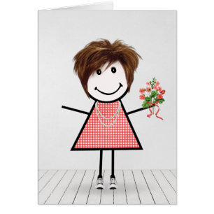 Stick Figure Girl with Birthday Bouquet
