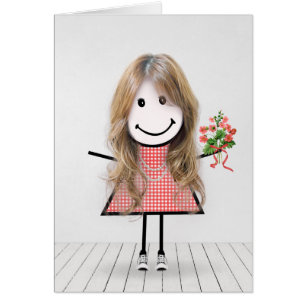 Stick Figure Girl with Birthday Bouquet