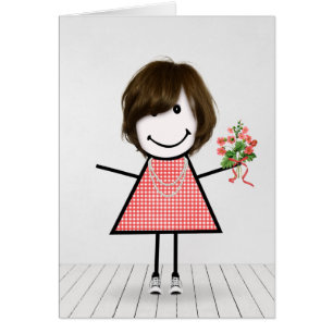 Stick Figure Girl with Birthday Bouquet