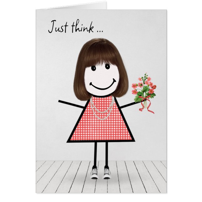 Stick Figure Girl with Birthday Bouquet (Front)