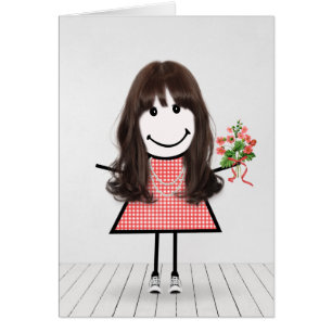 Stick Figure Girl with Birthday Bouquet