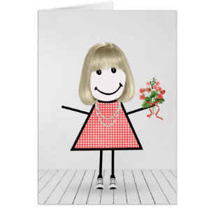 Stick Figure Girl with Birthday Bouquet