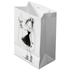 Stick Figure Girl with Birthday Martini Medium Gift Bag