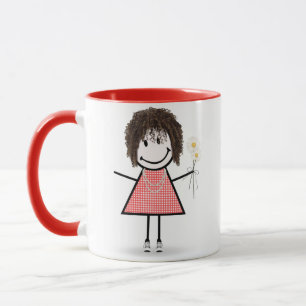 Stick Figure Girl with Daisies and Quote  Mug