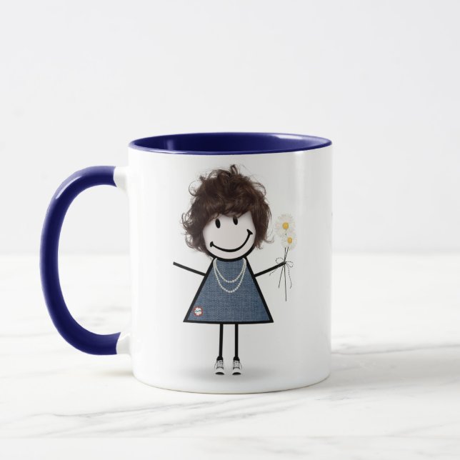 Stick Figure Girl with Daisies and Quote  Mug (Left)