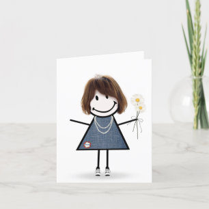 Stick Figure Girl with Daisies Card