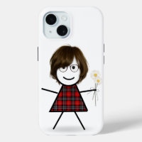 Stick Figure Girl with Daisies  
