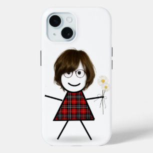 Stick Figure Girl with Daisies   iPhone 15 Case
