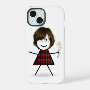 Stick Figure Girl with Daisies iPhone 15 Case