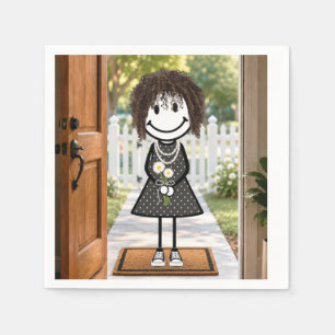 Stick Figure Girl with Daisy Bouquet Napkin