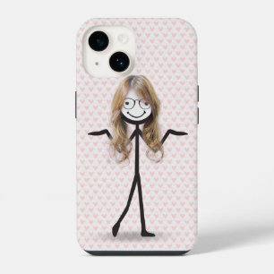 Stick Figure Girl With Hair and Glasses iPhone 14 Case