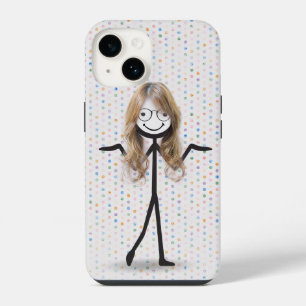 Stick Figure Girl With Hair and Glasses iPhone 14 Case