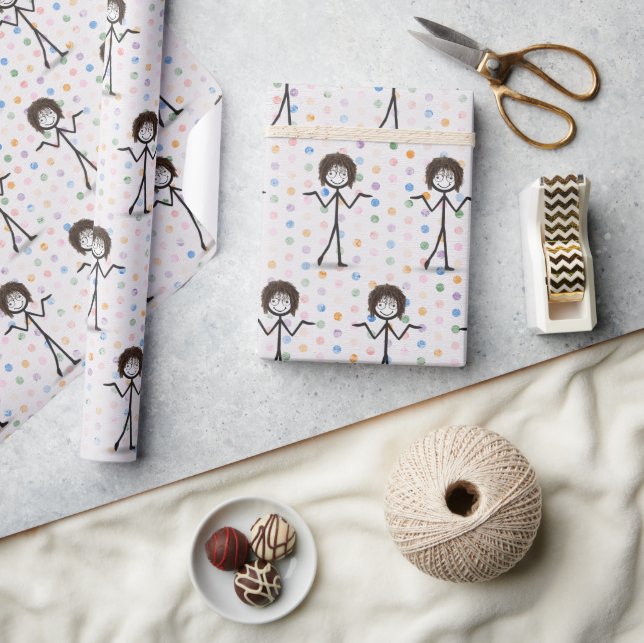 Stick Figure Girl With Hair and Glasses Wrapping Paper (Crafts)