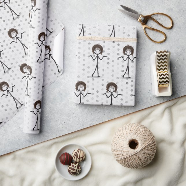 Stick Figure Girl With Hair and Glasses Wrapping Paper (Crafts)