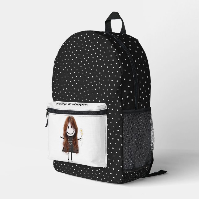 Stick Figure Girl With Inspiring Quote Printed Backpack (Back Corner Right)
