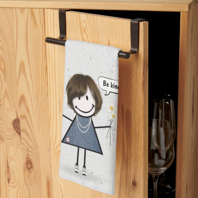 Stick Figure Girl with Quote Tea Towel (Thirds Fold)