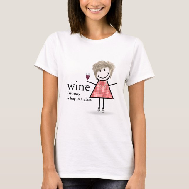Stick Figure Girl With Red Wine Glass T-Shirt (Front)