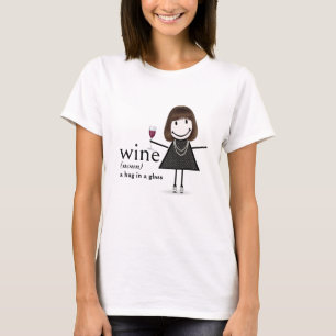 Stick Figure Girl With Red Wine Glass T-Shirt