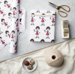 Stick Figure Girl with Red Wine  Wrapping Paper