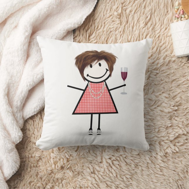 Stick Figure Girl With Wine Glass Cushion (Blanket)