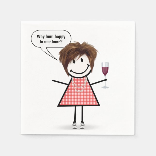 Stick Figure Girl With Wine Glass Napkin (Front)