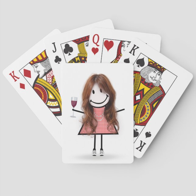 Stick Figure Girl with Wine Glass  Playing Cards (Back)