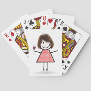 Stick Figure Girl with Wine Glass  Playing Cards