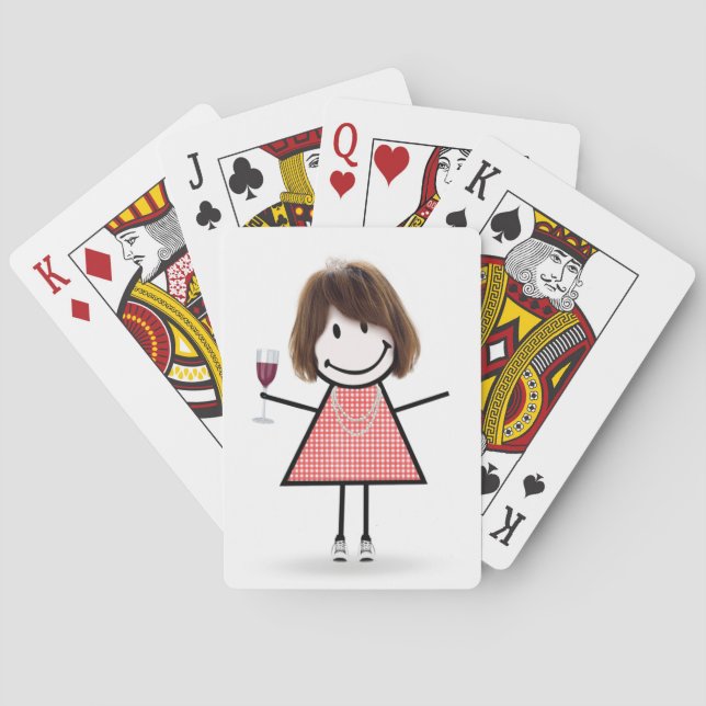 Stick Figure Girl with Wine Glass  Playing Cards (Back)