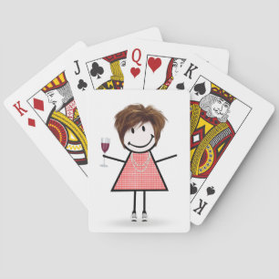Stick Figure Girl with Wine Glass  Playing Cards
