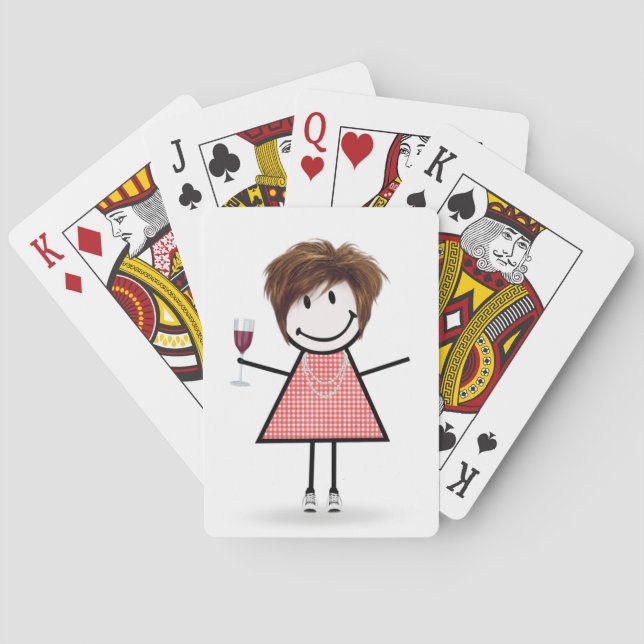 Stick Figure Girl with Wine Glass  Playing Cards (Back)