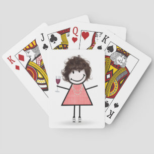 Stick Figure Girl with Wine Glass  Playing Cards