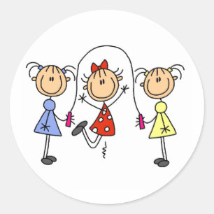 Stick Figure GIrls Jumping Rope Classic Round Sticker