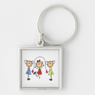 Stick Figure GIrls Jumping Rope Key Ring