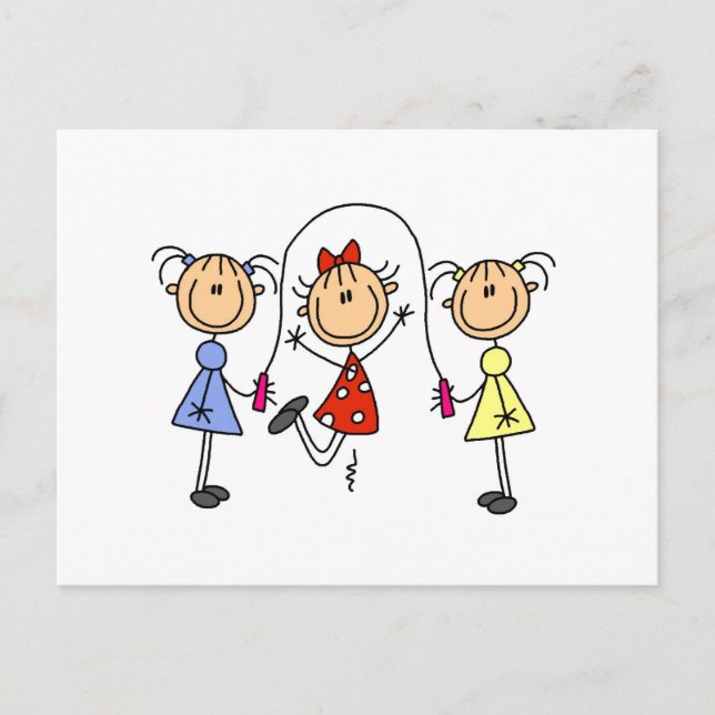 Stick Figure GIrls Jumping Rope Postcard (Front)