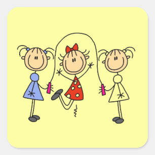 Stick Figure GIrls Jumping Rope Square Sticker