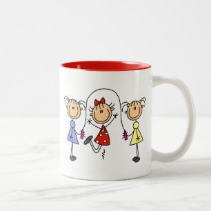 Stick Figure GIrls Jumping Rope Two-Tone Coffee Mug